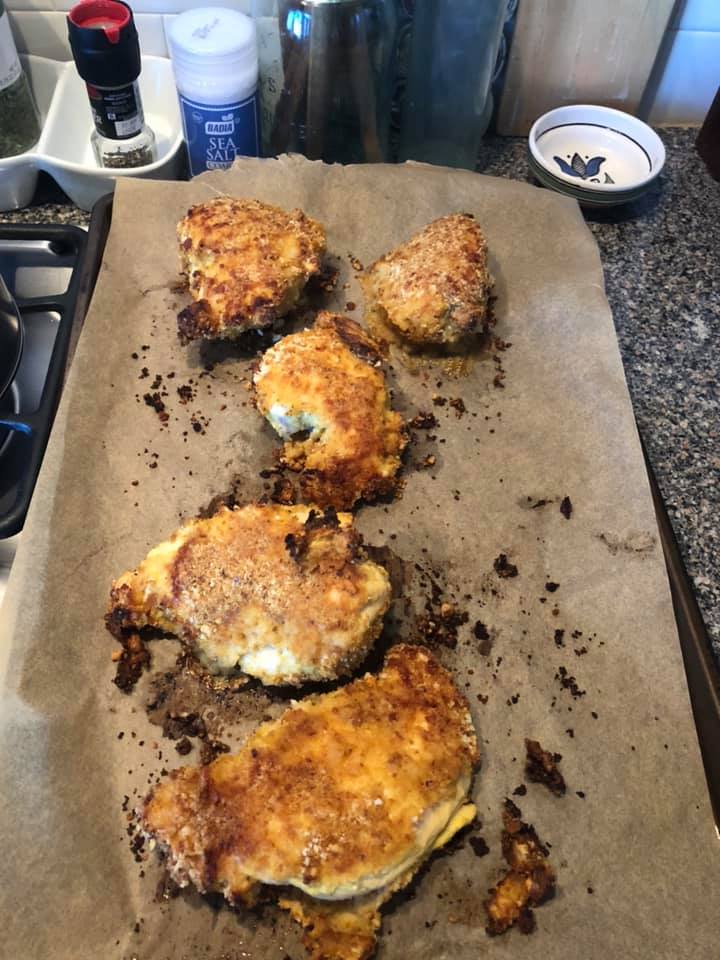 Pickle juice and pretzel chicken breast recipe from Sue K