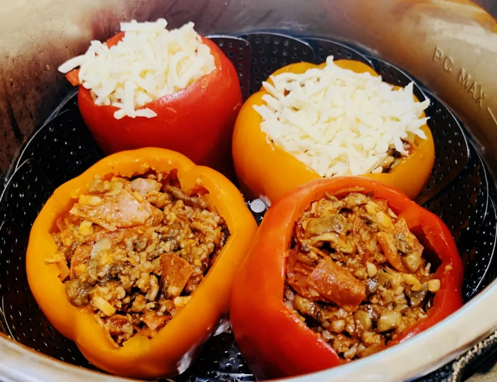 Instant Pot Low Carb Stuffed Peppers Meat Lovers Filling from Food Fitness Life Love.