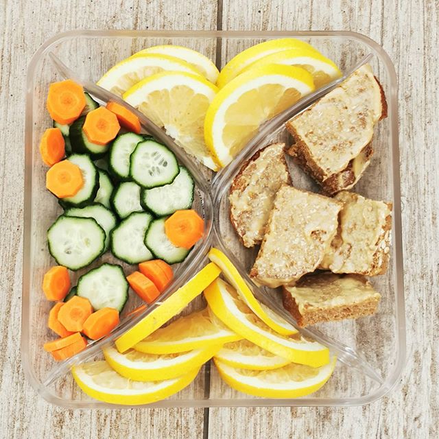 Snack tray idea for kids: This bento from FBDblog on Instagram features mini sandwich bites,  a great snack idea for the at-home school day