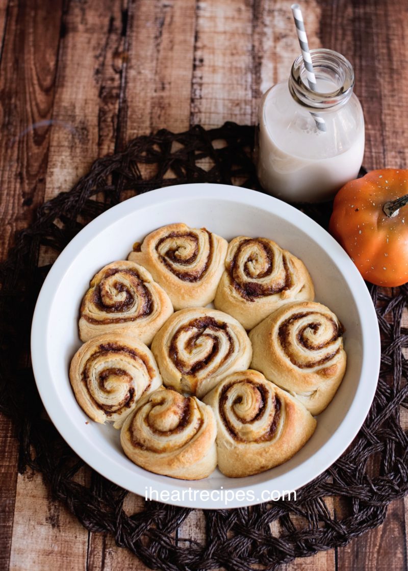 Pumpkin cinnamon rolls at I Heart Recipes
