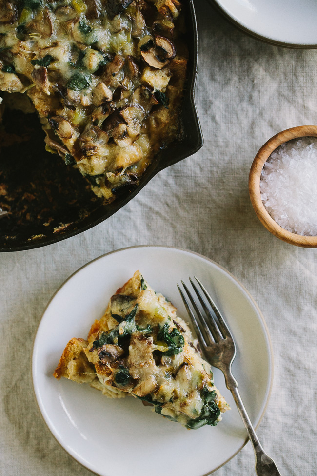 Weekly meal plan 225: Mushroom & Leek Strata at Gather and Dine for #MeatlessMonday
