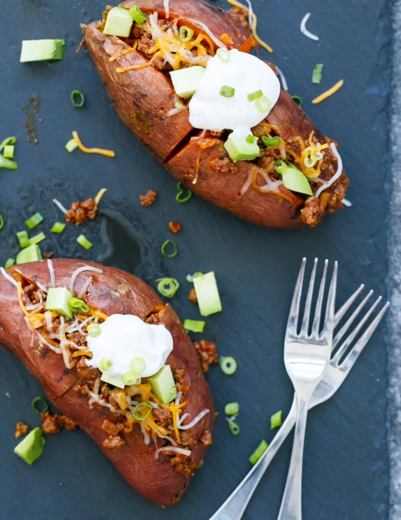 Taco Stuffed Sweet Potatoes from Love and Olive Oil