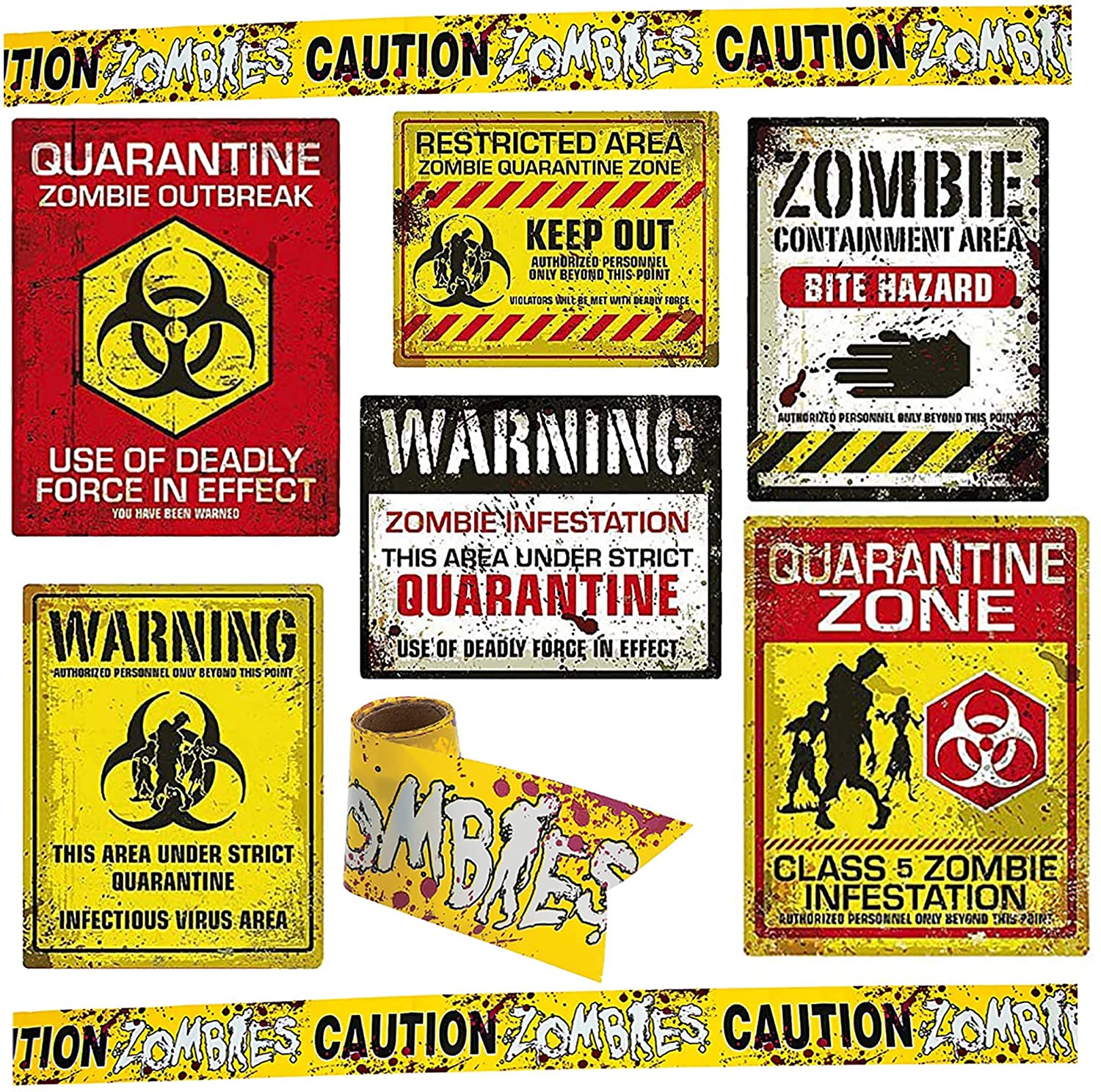 Zombie quarantine signs for a Halloween themed zombie dinner