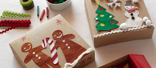 Let kids decorate kraft paper boxes in holiday themes to hold cookies