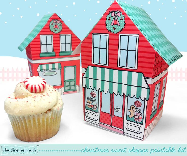 Send homemade Christmas cookies in these cute printable holiday cookie boxes from Claudine Hellmuth