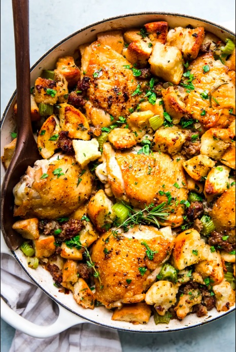 Chicken and stuffing casserole from The Modern Proper for a smaller Thanksgiving meal