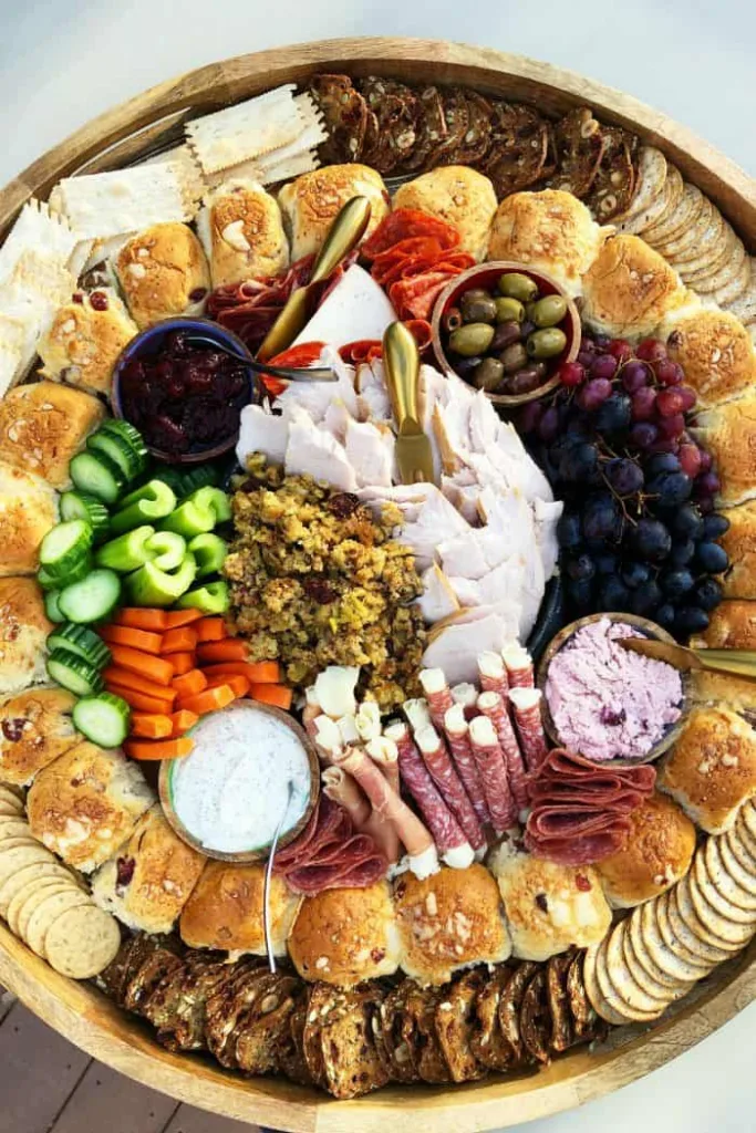 This Thanksgiving charcuterie board from Reluctant Entertainer is a great meal idea for a smaller Thanksgiving dinner