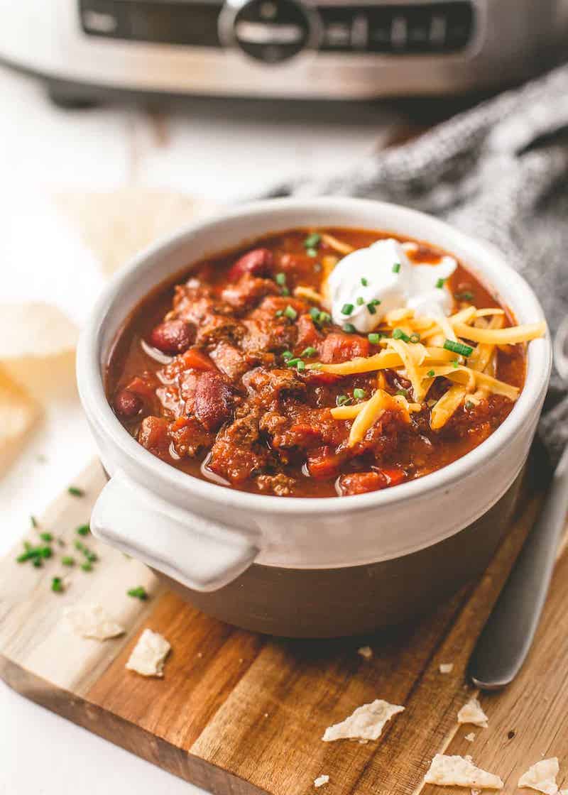Budget slow cooker dinners under $10: Beef Chili at Inquiring Chef