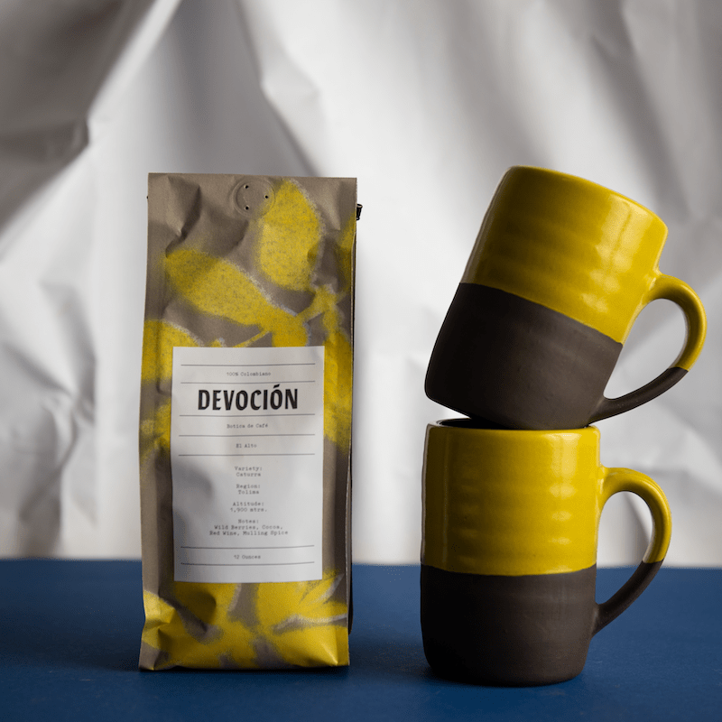 NYC food gifts: coffee gifts from NY based Devoción Coffee, like this one with a limited edition Jono Pandolfi mug set