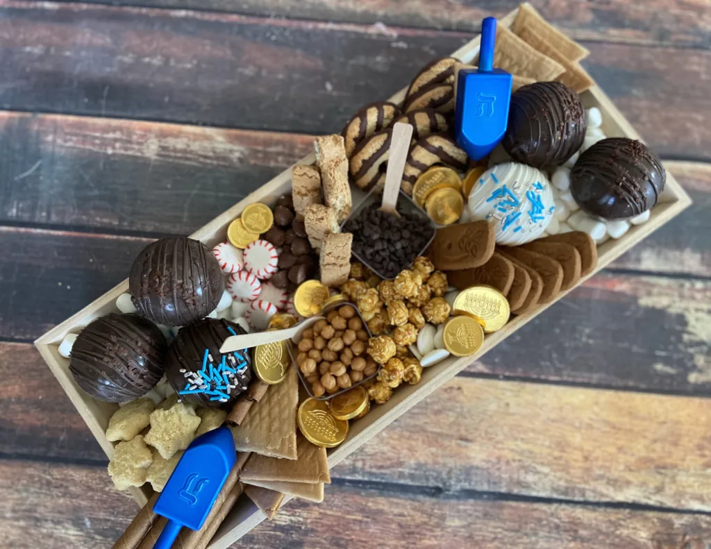 Order your own Hanukkah hot cocoa bomb charcuterie board from Buttercream and Sprinkles