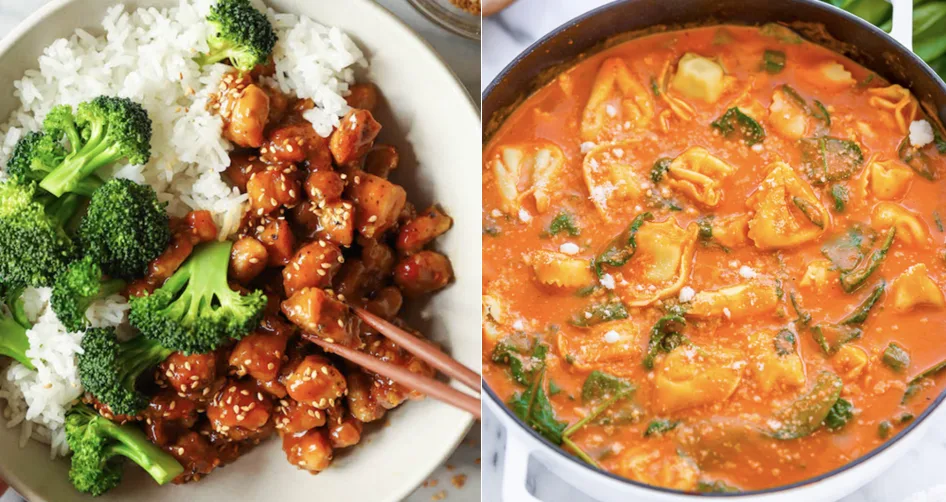 TomatoSpinachTortelliniSoupfromOnceUponAChef-and-SesameChickenBowlfromDamnDelicious