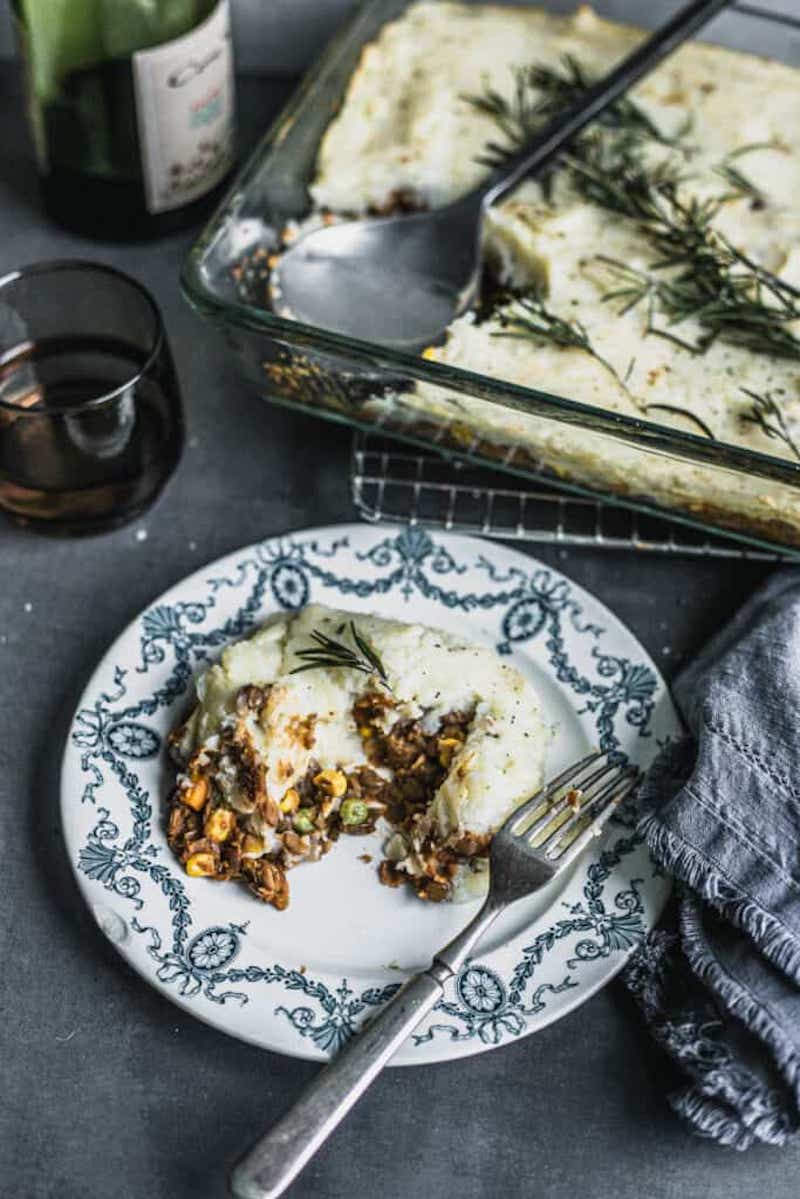 A weekly meal plan of comfort foods:  Lentil Cottage Pie at Biting Into Life