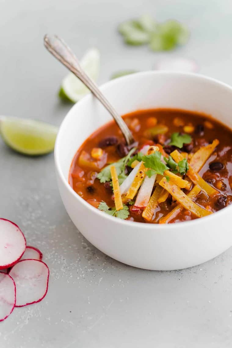 Vegetarian meals for families beyond salads: Vegetarian Tortilla Soup at Grandbaby Cakes