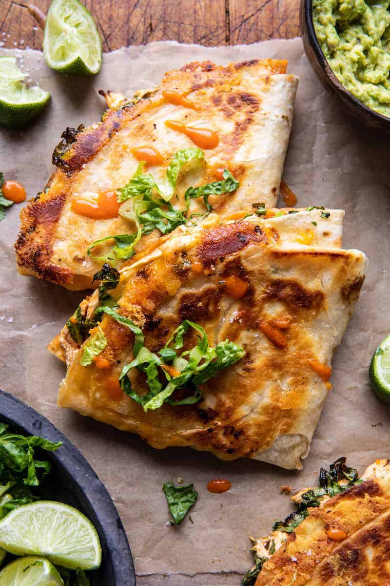Creative DIY dinner ideas: Quesadilla bar, with inspiration from this Crispy Buffalo Chicken Wrap at Halfbaked Harvest