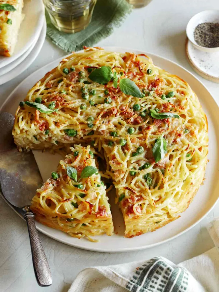Carbonara Pasta Pie from Spook Fork Bacon: A new favorite in our weekly meal plan lineup