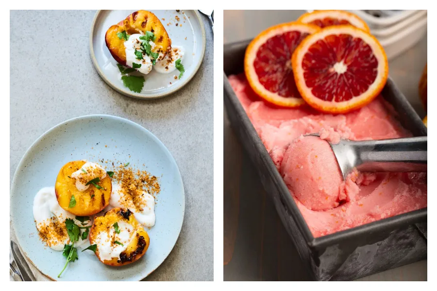 7 hacks for lightening summer desserts: grilled peaches at Living Kitchen Wellness and Sorbet at The Missing Lokness