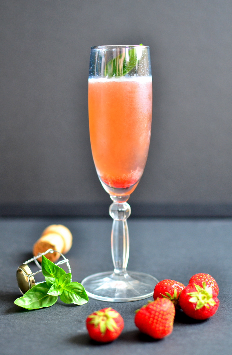 Champagne cocktail recipes: Strawberry basil bubbly cocktail from Diane, A Broad