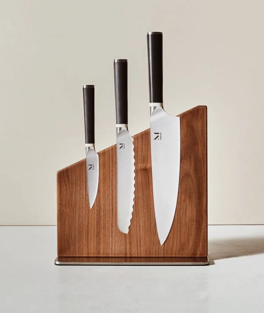 Stunning Japanese steel knife set and magnetic block from Material | AAPI-owned food gifts Stunning Japanese steel knife set and magnetic block from Material | AAPI-owned food gifts