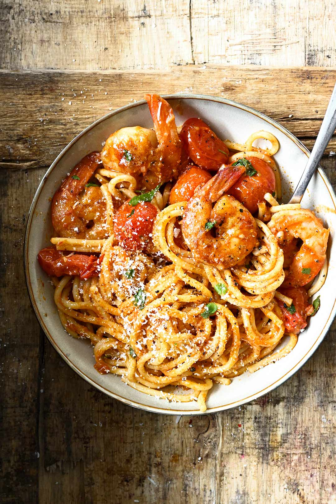 Weekly meal plan ideas: Pasta night gets spicy, with this Spicy tomato and shrimp pasta at Serving Dumplings