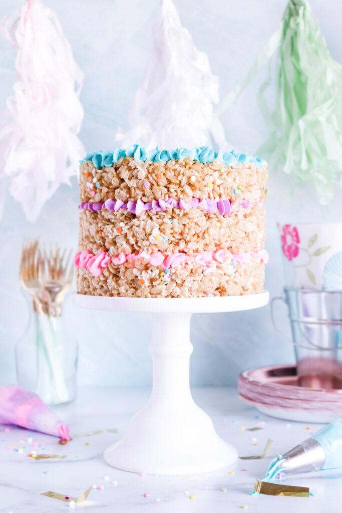 This allergy-free rice krispie treat birthday cake is easy to create with this recipe from Allergylicious