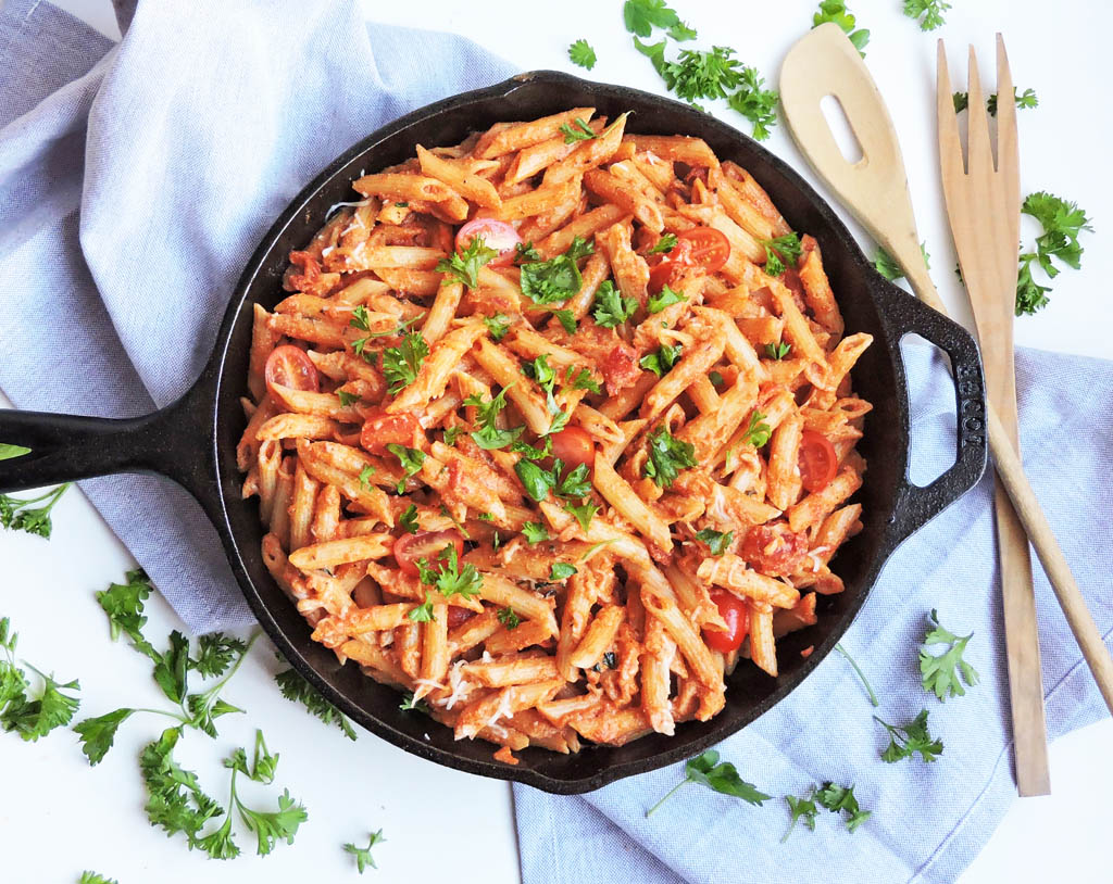 Cast Iron Skillet Recipes: Creamy Tomato Pasta Skillet from Beautiful Eats and Things