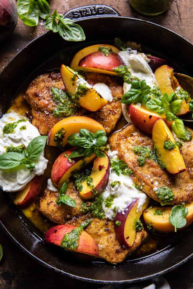 2021 meal plan ideas: Pesto Peach Chicken at Halfbaked Harvest