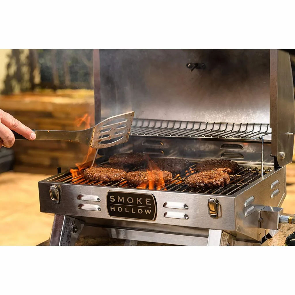 We're big fans of the Smoke Hollow portable grill  -- room for six burgers, but so compact and portable!