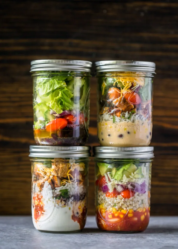 Mason jar burrito bowls make a great school lunch from Gimme Delicious