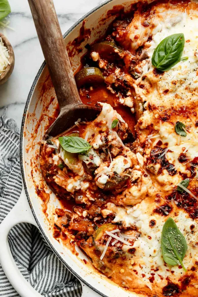 Meal plan ideas using zucchini: Easy One-Skillet Zucchini Lasagna from RealFoodRDs