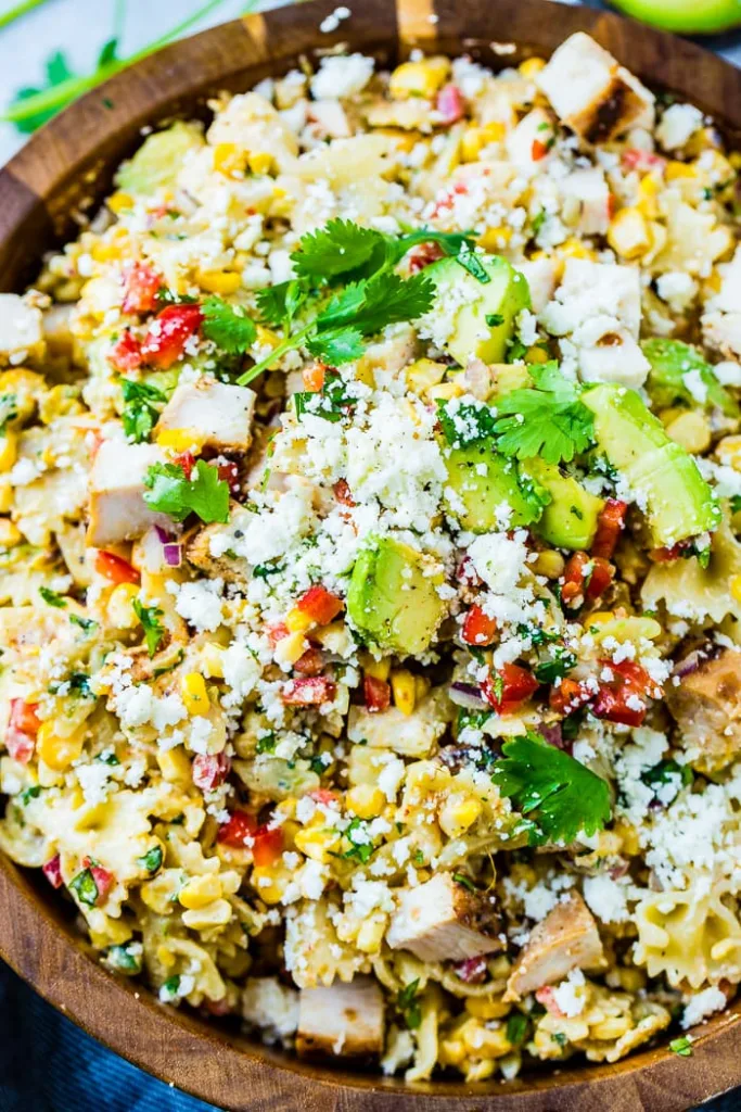 Meal plan ideas using August produce: Street Corn Pasta at Oh Sweet Basil