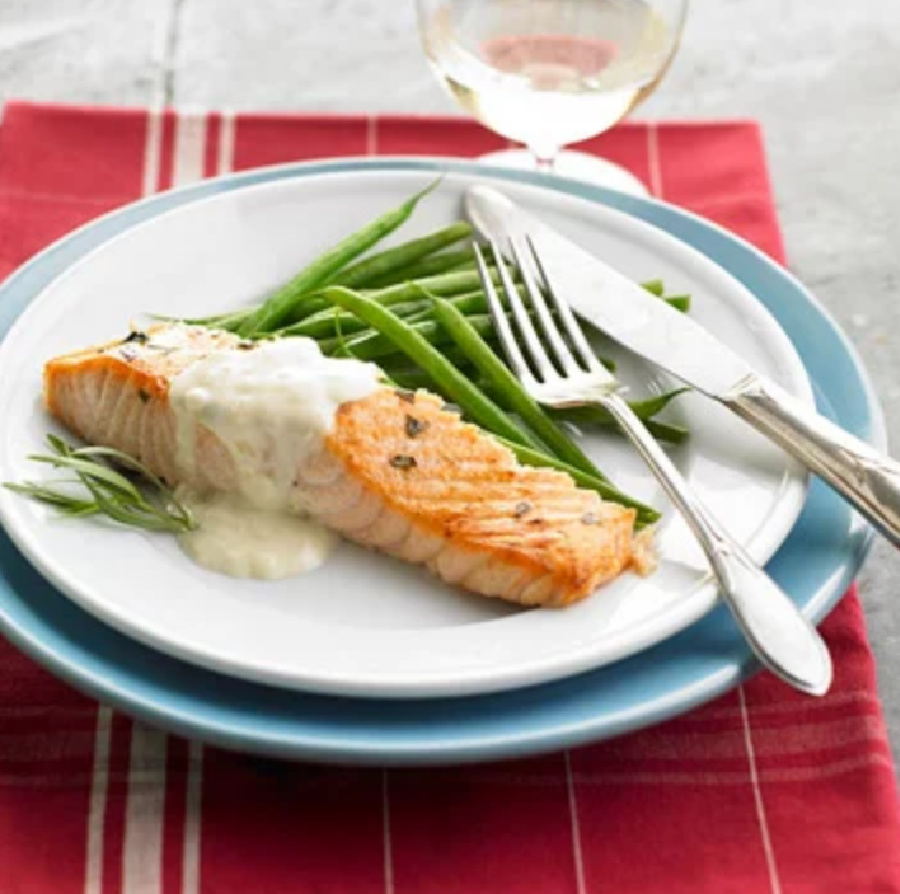 Weekly Meal Plan Ideas: Cider Brined Coho Salmon with Dijon Cream from Midwest Living