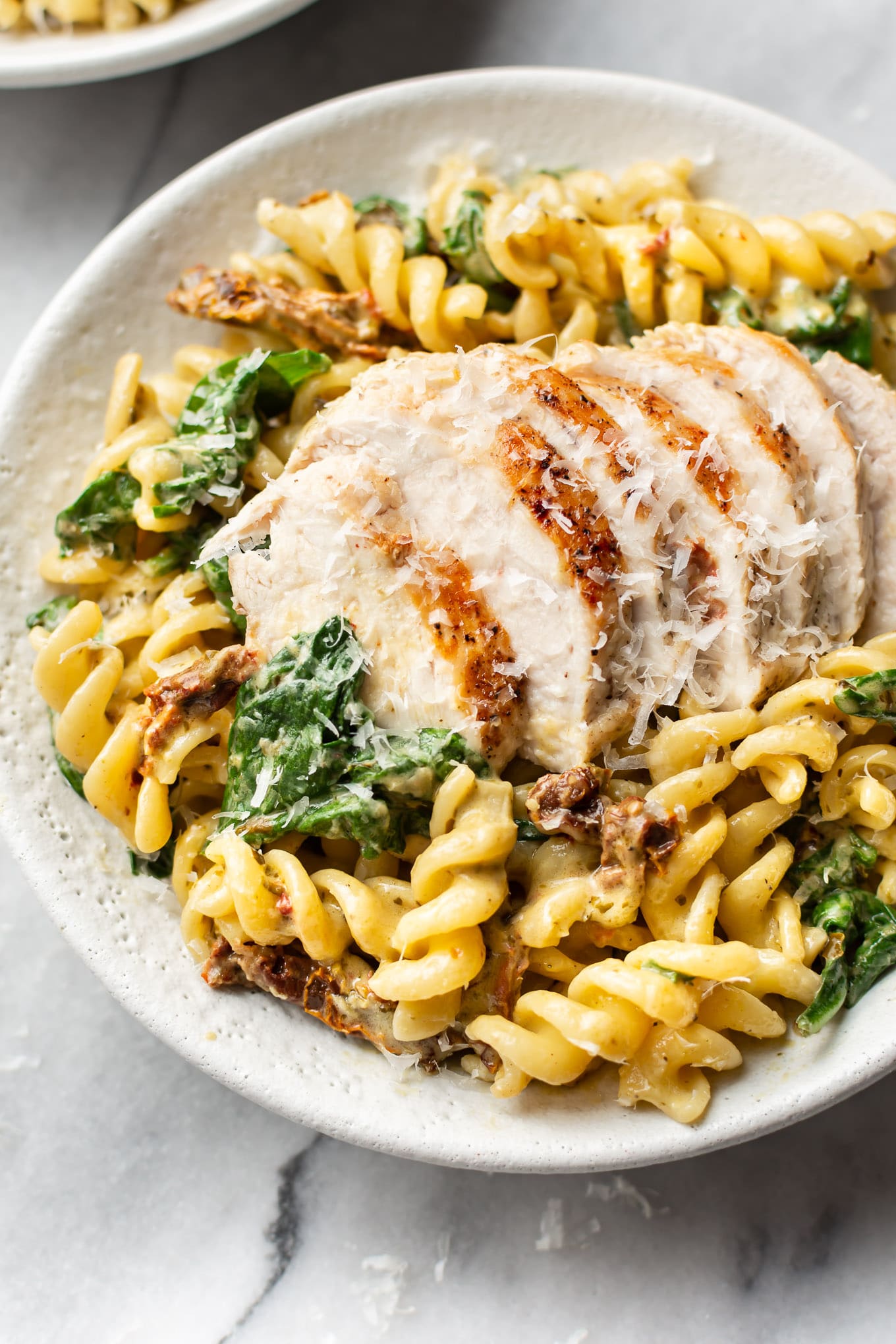 6 flex sauces that can do double-duty for meat lovers and vegetarians: Creamy Chicken Pesto Pasta | Salt and Lavender