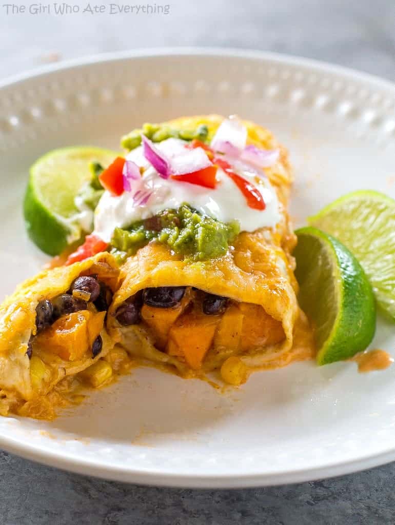 Weekly Meal Plan Ideas 39: Sweet Potato and Black Bean Enchiladas from The Girl Who Ate Everything