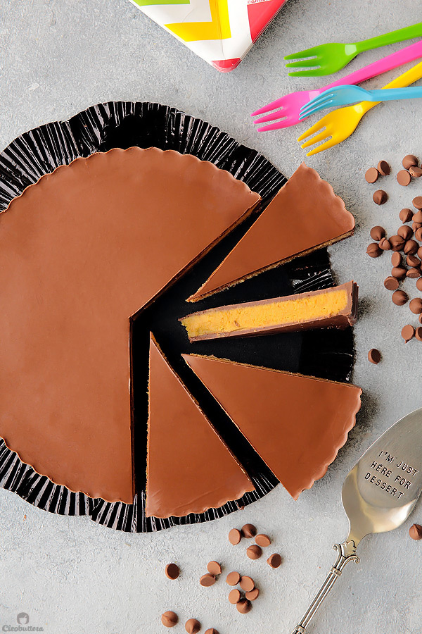 Cleobuttera's Homemade Reese's Peanut Butter Cup Pie is a giant version of the candy Cleobuttera's Homemade Reese's Peanut Butter Cup Pie is a giant version of the candy