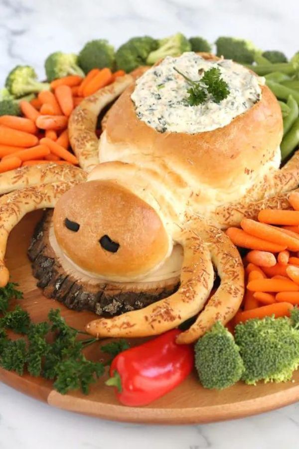 Spider dip Halloween snack tray from It's Always Autumn