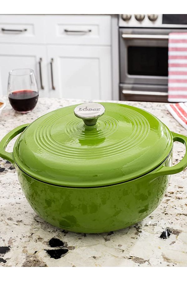 Lodge's green Dutch oven is perfect for serving soups and stews on St. Patrick's Day. Lodge's green Dutch oven is perfect for serving soups and stews on St. Patrick's Day.