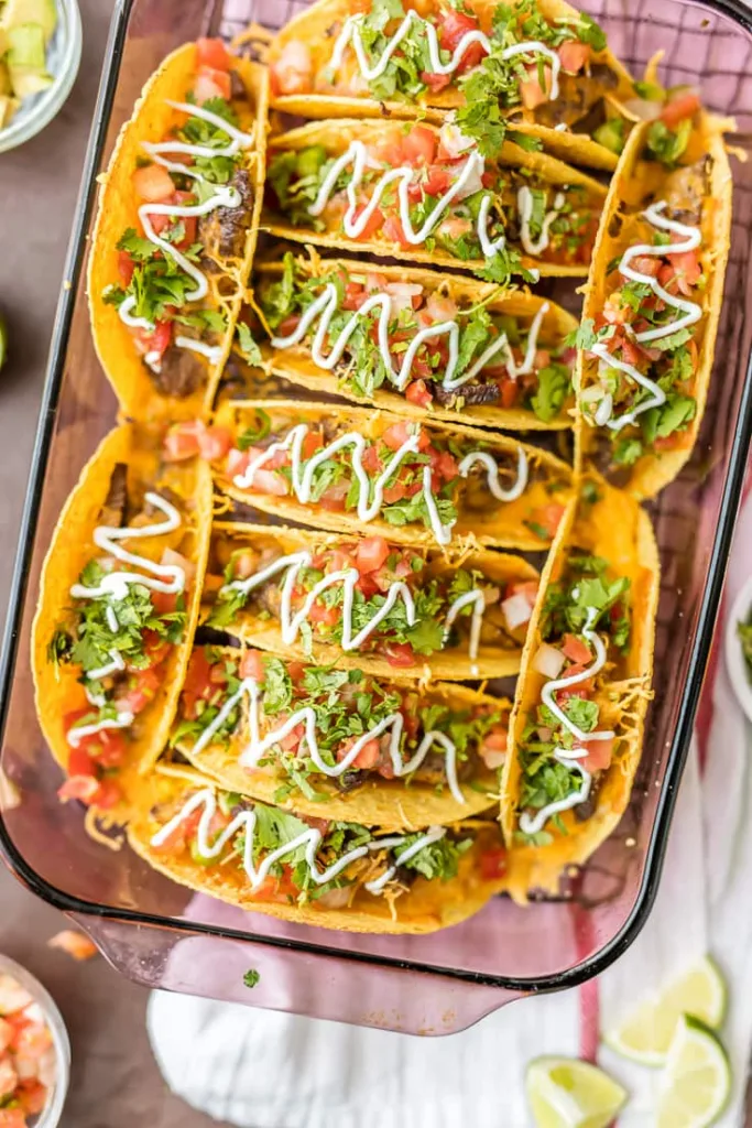 Baked-steak-and-egg-breakfast-tacos from CookieRookie | Weekly Meal Plan Ideas from Cool Mom Eats