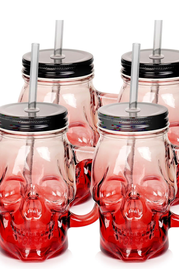 Boo-Berry Smoothies for Halloween served in skull mason jars