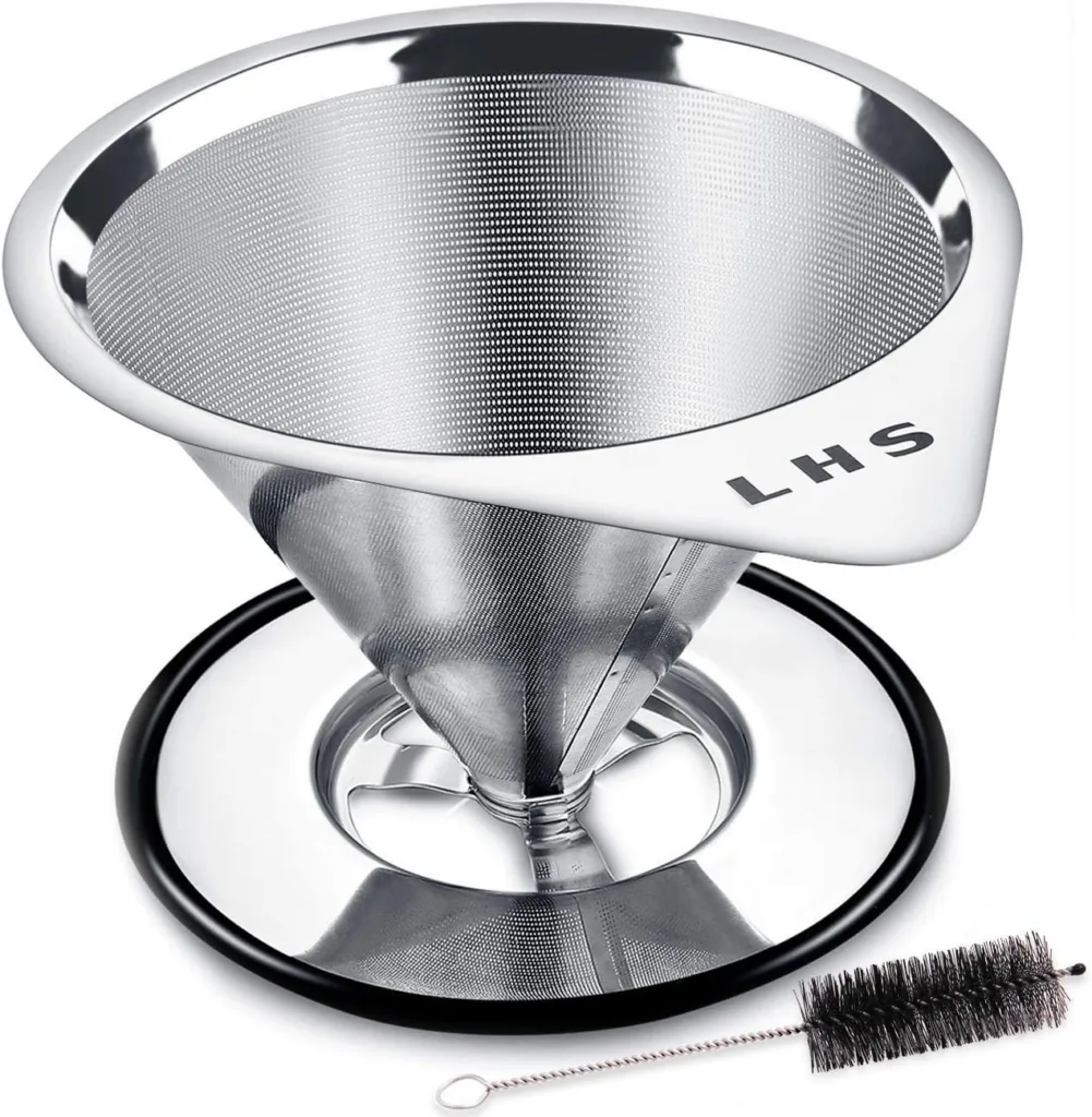 This reusable coffee dripper makes an easy cup of coffee at at time, without the expense or waste of filters