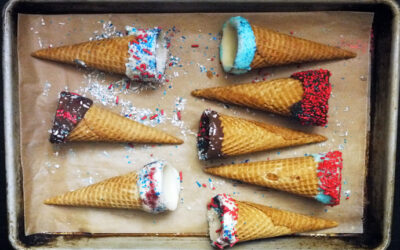 How to make Chocolate Dipped Ice Cream Cones for a festive 4th of July (or anytime) summer treat.