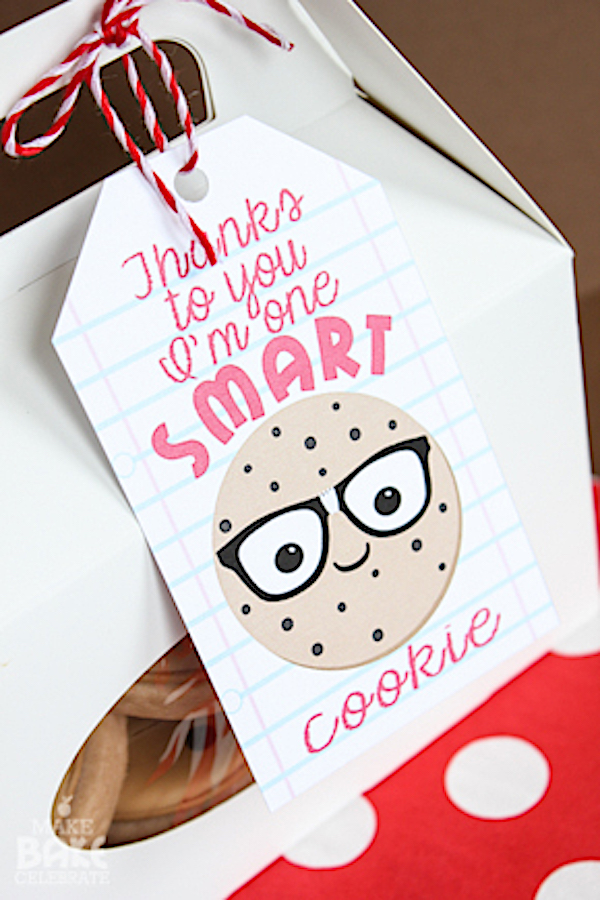 Free One Smart Cookie printable gift tag for teachers at Make Bake Celebrate