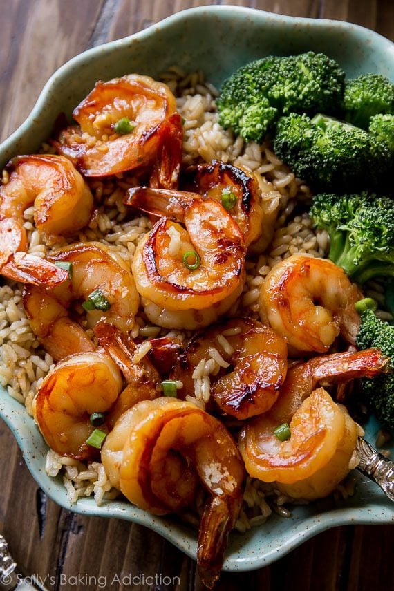 Cool Mom Eats weekly meal plan: 20 minute Honey Garlic Shrimp from Sally's Baking Addiction