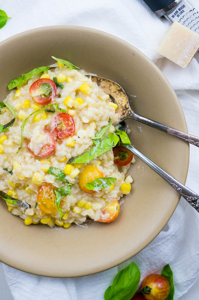 Slow cooker and Instant Pot recipes for summer: Sweet Corn and Cherry Tomato Pressure Cooker Risotto | Kitschen Cat