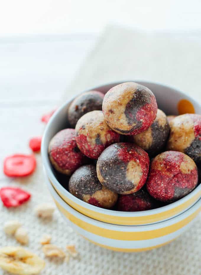 Banana split energy balls by Destination Delish