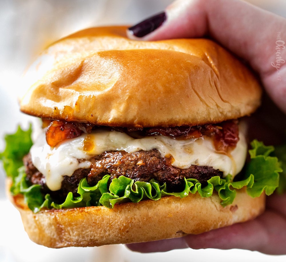 Best 30 minute meals for families: Burgers with Bourbon Bacon Jam at The Chunky Chef
