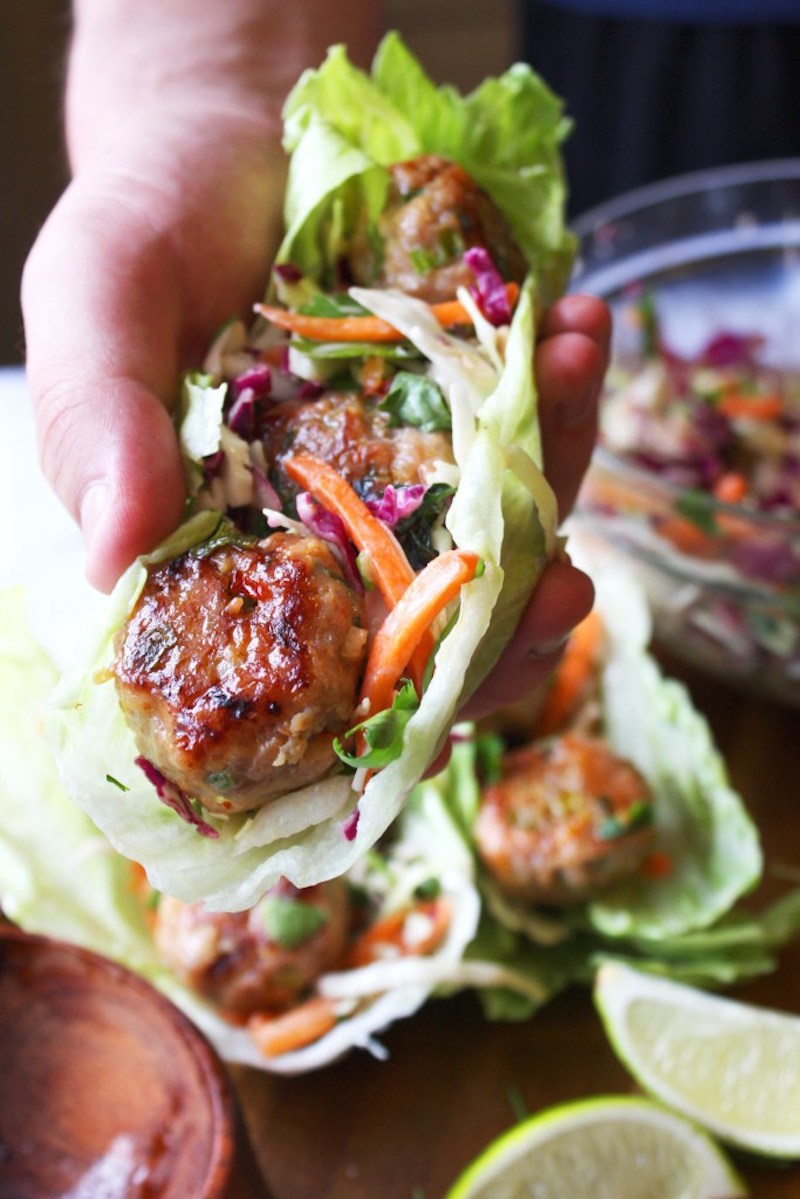 Best 30 minute meals for families: Thai Lettuce Meatball Wraps at Garlic Diaries