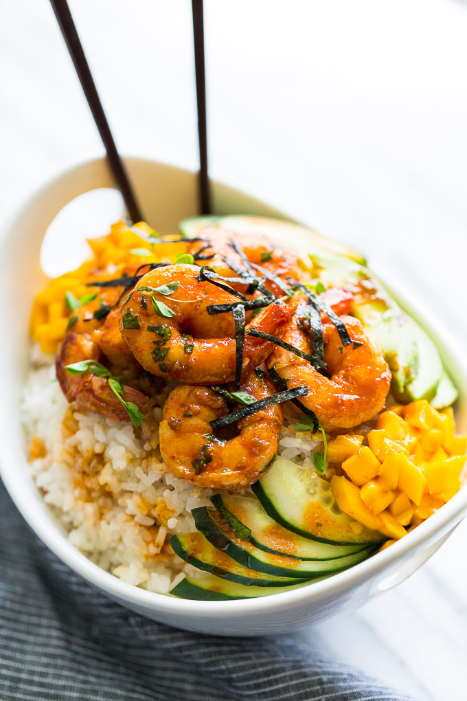 Cool Mom Eats meal plan: Sriracha Shrimp Sushi Bowls | Get Inspired Everyday