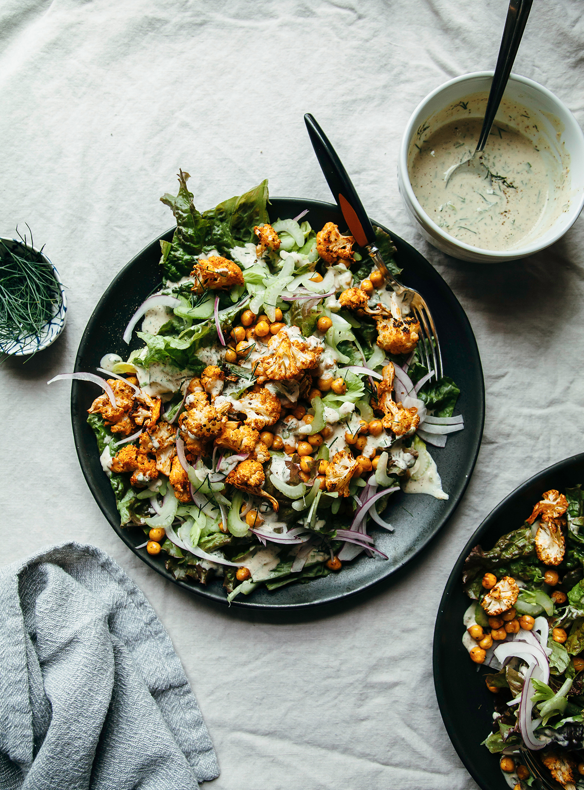 Cool Mom Eats weekly meal plan: Buffalo Cauliflower Salad with Tahini Ranch | The First Mess