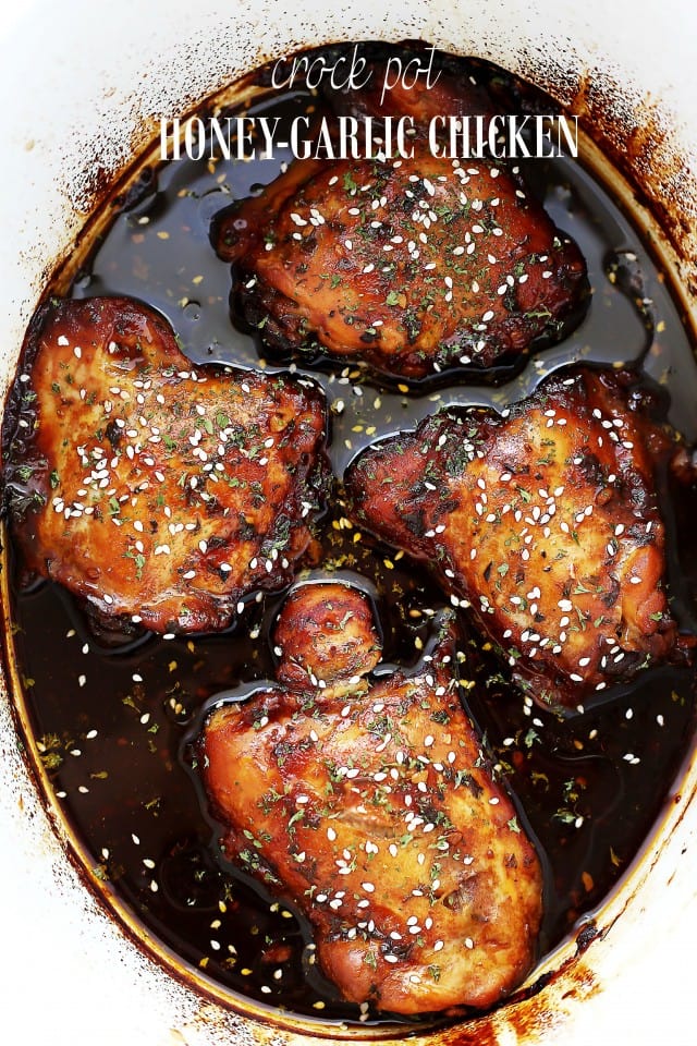 Best easy chicken recipes for families: Crockpot Honey Garlic Chicken | Diethood 
