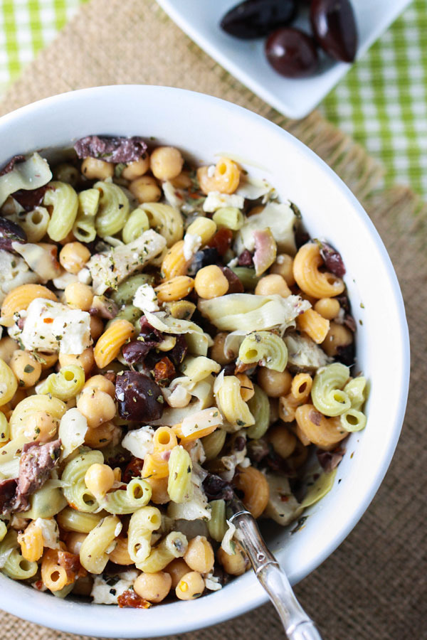 How to use leftover pasta for school lunch: Make this easy Greek Chickpea Pasta Salad at PBS Food for the lunchbox 